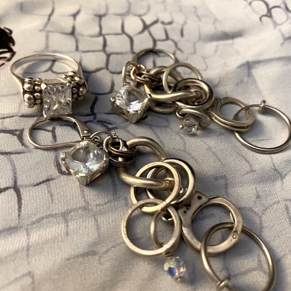 Gorgeous Artisan White Sapphire 3ct Sterling handcuff earrings 6ct tw for pair.